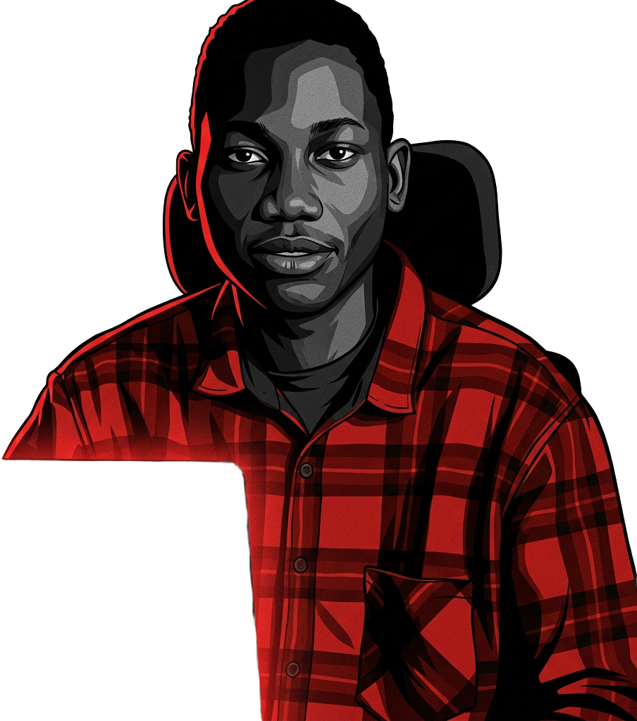Stylized illustration of Temitope working at a laptop